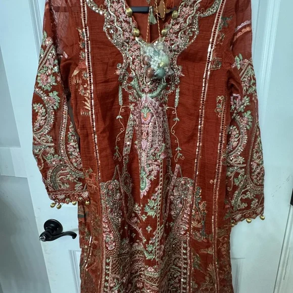 Sana Safinaz - luxury Collection Net Rust Embroidered  (plus Inner piece ) - Picture 2 of 9
